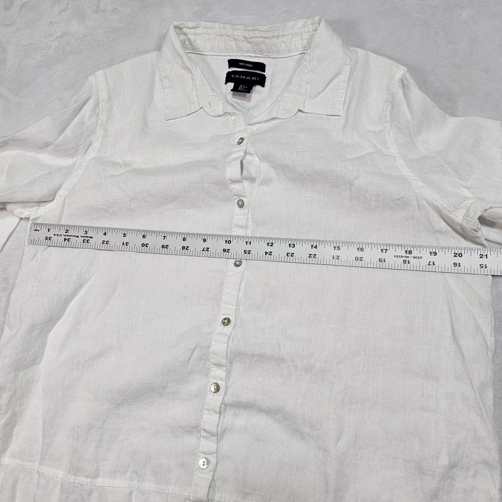 Tahari Tunic Shirt Women's L 100% Linen Long Sleeve Button Up Casual Blouse Top - Picture 7 of 10